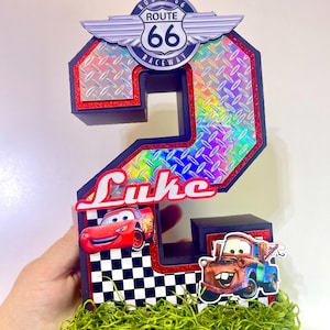 Iluminação de carros com números ou letras 3D - Iluminação para decoração de festa McQueen
