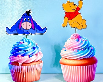 Toppers cupcake Winnie the Pooh - Toppers cupcake Winnie Pooh - Toppers cupcake Orsetto Pooh - Compleanno di Winnie the Pooh - SET DI 12