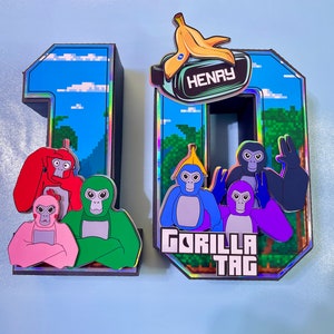 Decoración de fiesta de gorila - Número 3D de gorila - Decoraciones de gorila