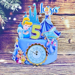 Personalized Cinderella Cake Topper – Princess Castle and Clock Theme for Birthday Party Decorations