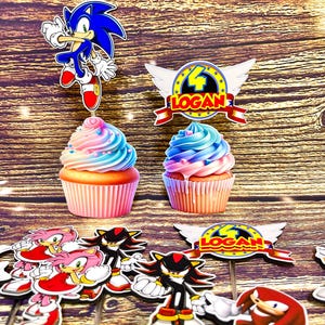 Sonic Cupcake Toppers - Set of 12 | Sonic Birthday Party Decor | Shadow, Knuckles, Amy Rose Cupcake Picks | Sonic Party Favors