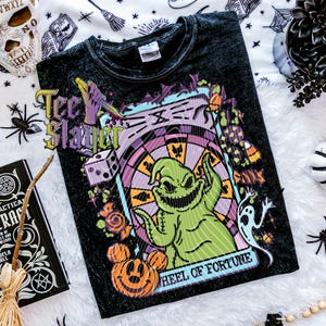 Camiseta de tarô da roda da fortuna, desenhada e tingida à mão, carta de tarô, camiseta de monstro