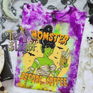 Monster Coffee, Hand Drawn & Hand Dyed T-Shirt, Monster