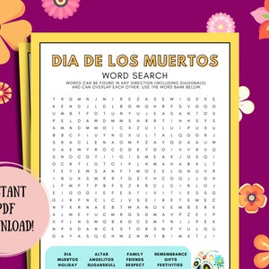 Recherche de mots Dia De Los Muertos, Jeux de fête à thème, Jeu de recherche de mots imprimable pour les enfants, Puzzles thématiques, Recherche de mots sur le thème Sugar Skull