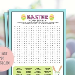 Easter Word Search, Themed Party Games, Printable Word Search Game for Kids, Themed Puzzles, Holiday Themed Word Search