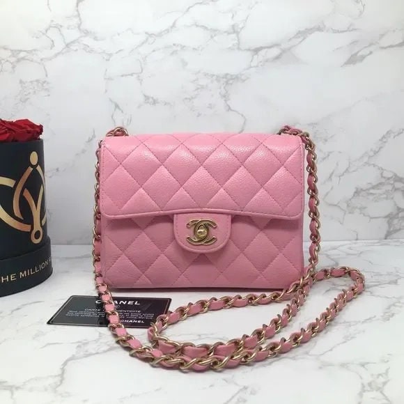Chanel Vintage Sakura Pink Caviar Mini Square Classic Flap 