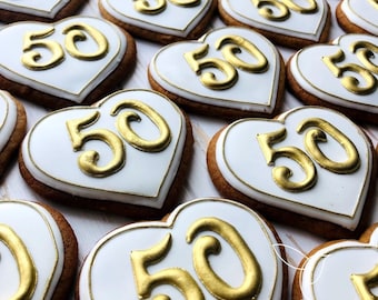 Birthday Decorated Cookies, 50th Birthday Cookies, Fifty Birthday Cookies, Party Favors, Birthday Gift, Anniversary Cookies, Custom Cookies