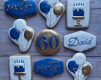 60th Birthday Decorated Cookies, Sixty Birthday Cookies, Custom Cookies, Sixty Birthday Gift, Party Favors, Luxury Gift, Vintage Cookies