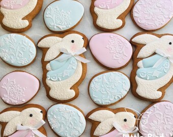 Easter Bunny Decorated Cookies, Easter Gift, Easter Party Favors, Easter Baby Gender Reveal Cookies, Gender Reveal Party, Custom Cookies