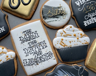 60th Birthday Decorated Cookies, Sixty Birthday Cookies, Custom Cookies, Sixty Birthday Gift, Party Favors, Luxury Gift, Vintage Cookies