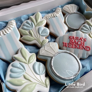 Bachelorette Party Cookies, Bridal Shower Decorated Cookies, Wedding, Party Favors, Custom Cookies, Personalized, Bride To Be Cookies, Blue