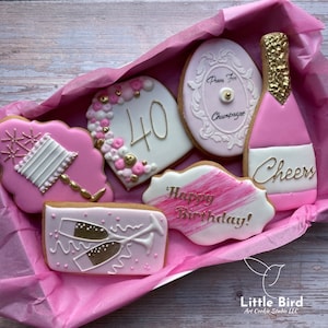 Champagne Birthday Decorated Cookies, Party Favors, Birthday Gift, Custom Cookies, 40th Birthday, Personalized Cookies,Luxury Gift, Prosecco