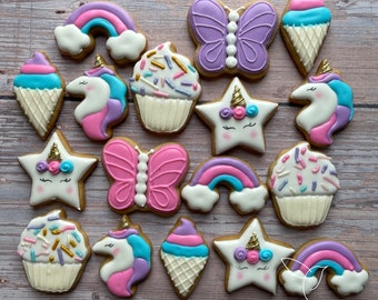 Unicorn Themed "MINI" Decorated Cookies, Unicorn Birthday Party, Custom Cookies, Rainbow / Ice Cream Cookies, Party Favors, Luxury Gift