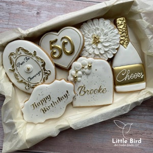 Birthday Decorated Cookies, 50th Birthday Cookies, Fifty Birthday Cookies, Party Favors, Birthday Gift, Anniversary Cookies, Custom Cookies