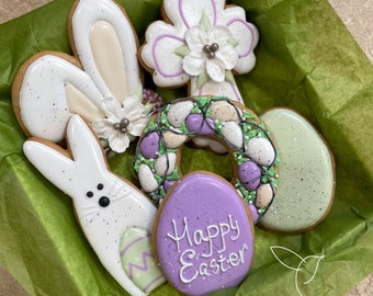 Happy Easter Decorated Cookies, Easter Gift, Easter Party Favors, Custom Cookies, Individual Personalized Cookie, Cross Cookie, Easter Bunny