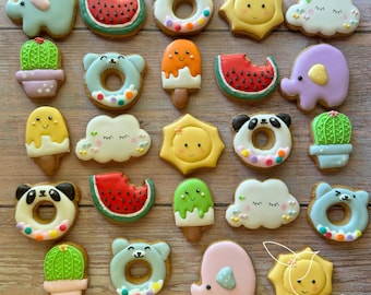 Summer Day Fun MINI Decorated Cookies, Ice Cream Cookies, Birthday Cookies, Party Favors, Pool Party Cookies, Custom Cookies, Gift