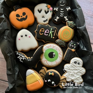 Halloween &quot;MINI&quot; Decorated Cookies, Halloween Cookie Gift Box, Halloween Party Favors, Custom Cookies, Spooky Treats, Individual Cookies