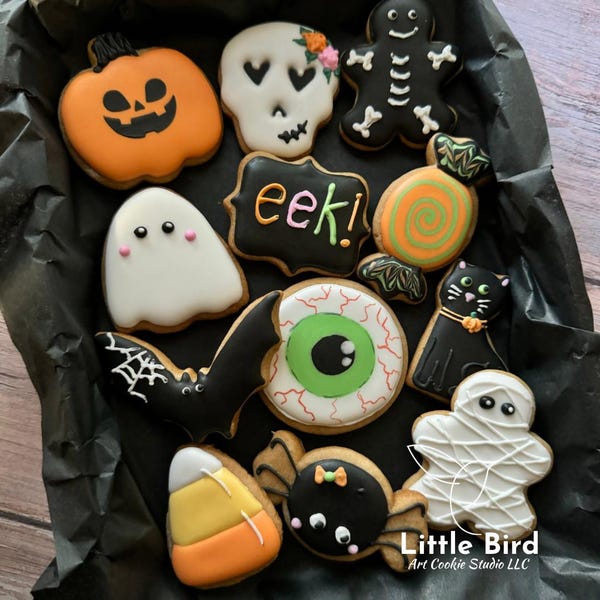 Halloween "MINI" Decorated Cookies, Halloween Cookie Gift Box, Halloween Party Favors, Custom Cookies, Spooky Treats, Individual Cookies