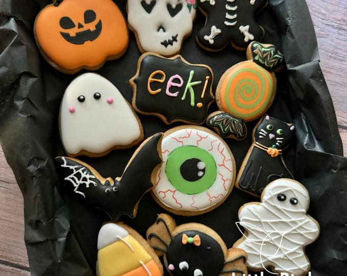 Halloween "MINI" Decorated Cookies, Halloween Cookie Gift Box, Halloween Party Favors, Custom Cookies, Spooky Treats, Individual Cookies