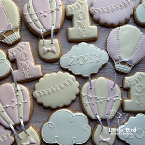 Hot Air Balloon Cookies, 1st Birthday Cookies, Adventure Awaits Cookies, First Birthday Decorated Cookies, Custom Cookies, Baby Girl Shower