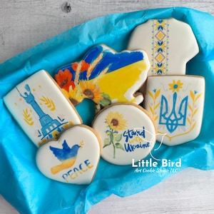 Support Ukraine Decorated Cookies, Stand With Ukraine, Ukrainian Flag, Emblem Trident, Symbol Tryzub, Patriotic, Freedom for Ukraine, Peace