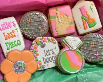 Last Disco Bachelorette Party Cookies, Groovy Bachelorette, Bridal Shower Decorated Cookies, Wedding Cookies, Party Favors, Custom Cookies