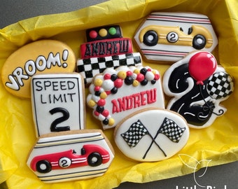 Race Cars Birthday Cookies, Race Cars Party Favors, Cars Decorated Cookies, Custom Cookies, Individual Cookies, Personalized Cookies, Gift