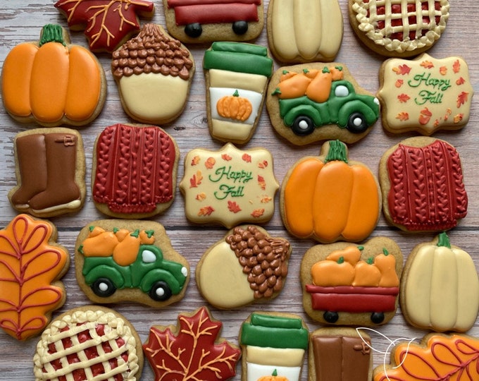 Fall "MINI" Decorated Cookies, Cookie Gift Box, Party Favors, Autumn Themed Cookies, Thanksgiving Cookies, Custom Cookies, Luxury Gift Ideas