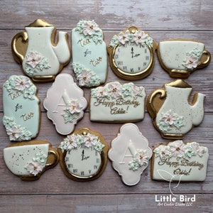 Tea For Two Themed Birthday Decorated Cookies, Party Favors, Luxury Birthday Gift, Custom Cookies, Personalized Cookies, Tea Party Cookies