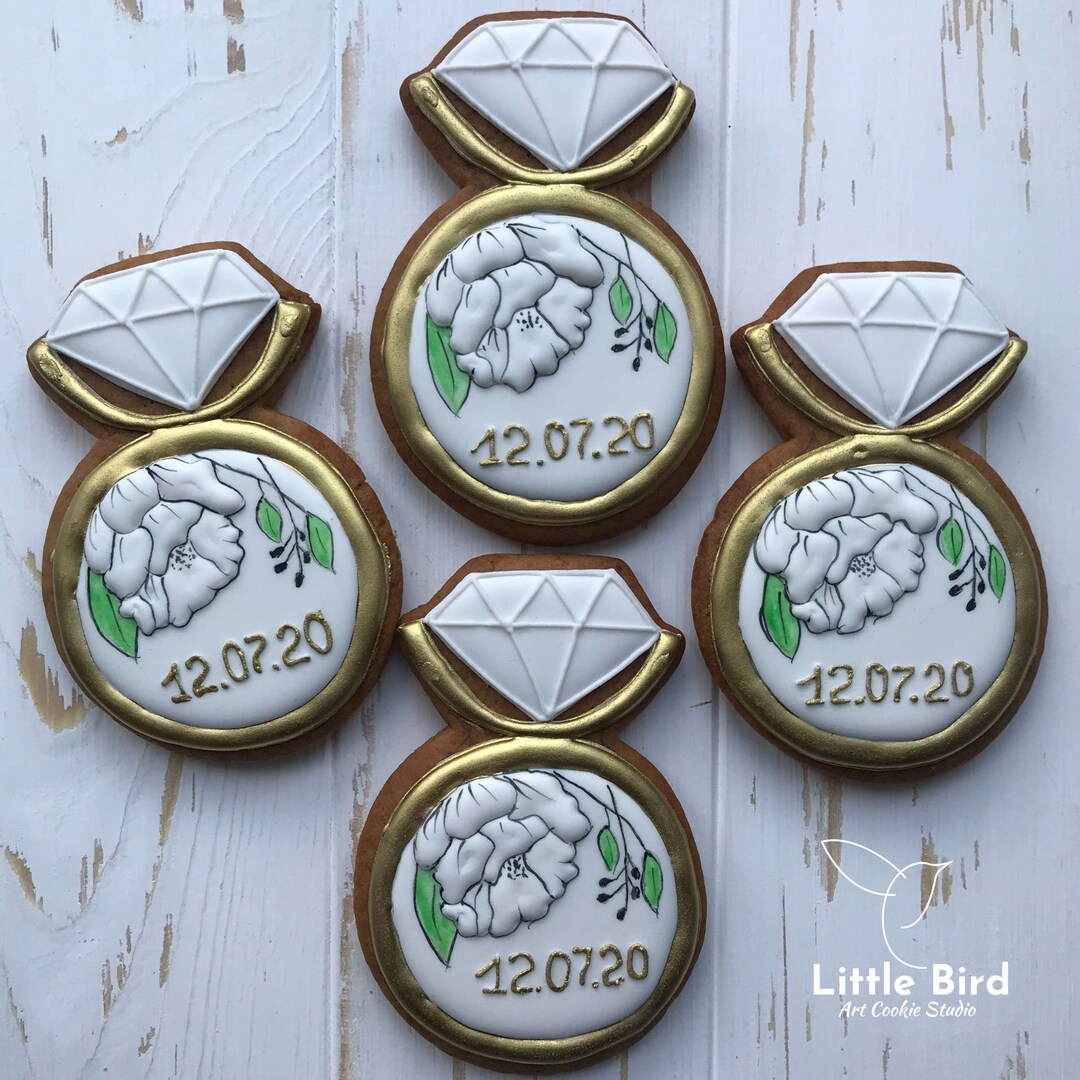 Engagement Ring Cookie, Wedding Ring Cookies, Diamond Ring Decorated