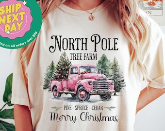 North Pole Christmas Shirt Comfort Colors®, Christmas Tree Farm Sweatshirt,  Retro North Pole Crewneck, Merry Christmas Shirt, Xmas Gifts