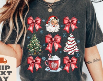 Christmas Coquette Bow Comfort Colors®, Woman Xmas Shirt, Christmas Girl Sweatshirt, Cute Winter Crewneck, Retro Holiday, Merry Christmas