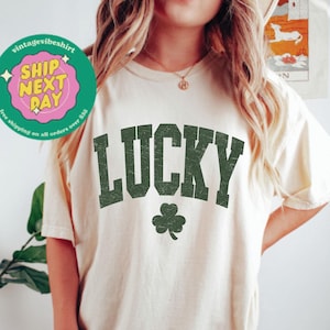 Lucky Comfort Colors®, Woman Lucky Sweatshirt, St Patrick's Day Tee, St Pattys Day Outfit,  Shamrock Shirt, Irish Gift Idea, Clover Shamrock