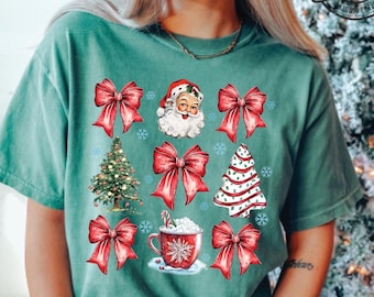 Christmas Santa Clause Comfort Colors®, Xmas Coquette Bow Shirt, Retro Christmas Sweatshirt, Holiday Woman Clothing, Merry Christmas Sweater