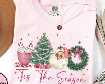 Tis The Season Sweatshirt Comfort Colors®, Coquette Bow Christmas Shirt, Retro Christmas Crewneck, Girly Christmas Sweater, Merry Christmas