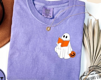 Ghosts Reading Books Comfort Colors®, Cute Little Ghost Shirt, Book Lover Sweatshirt, Womens Halloween Gift, Retro Ghost Halloween, Fall Tee
