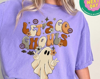 Comfort Colors®Lets Go Ghouls Shirt, Retro halloween Shirt, Vintage Halloween tee, Womens Halloween Shirt, Retro Fall Shirt, Halloween gift
