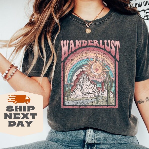 Wanderlust Tshirt, Wanderlust Comfort Colors, Wild West, Retro Tee Shirt, Retro Distressed, Vintage Vibe Tees, Boho Tshirt, Inspired Cotton