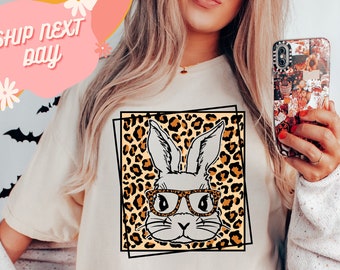 Leopard Bunny Shirt Comfort Colors®, Bunny With Leopard Glasses Shirt, Easter Shirt, Cute Easter Bunny Shirt, Bunny Shirt For Woman, Easter