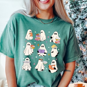 Comfort Colors® Ghost Reading Books Shirt, Bookish Halloween Shirt, Teacher Librarian Halloween Gift, Halloween Book Lover, Halloween School