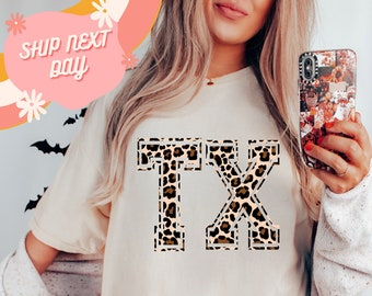 Leopard Texas Tshirt, leopard Print Texas Comfort Colors, Texas State Tshirt, Texas T-Shirt, Texas Cities Shirt, Cotton T-shirt, Desert Tee