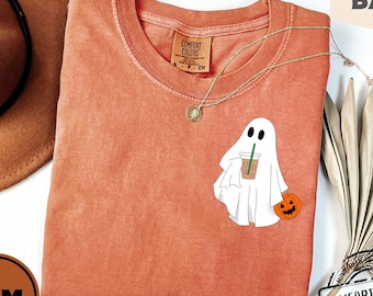 Halloween Ghost Comfort Colors®, Cute Spooky Coffee Tee, Ghost Iced Coffee Shirt, Spooky Season Shirt, Ghost Coffee Shirt, Womens Halloween