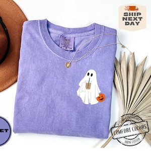 Comfort Colors® Сute Ghost Coffee Shirt, Сute Little Ghost Iced Coffee t-shirt, Boo Ghost Shirt, Ghost Coffee Shirt, Halloween Coffee Lovers