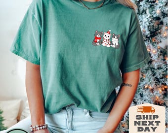 Comfort Colors Xmas Cats Shirt, Cat Lover Gift, Festive Christmas Sweatshirt