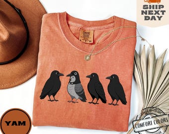 Comfort Colors Crow & Pigeon Shirt, Gothic Gift, Halloween Graphic Tee