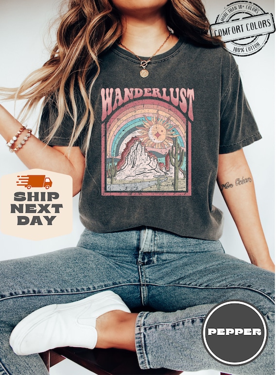 Wanderlust Tshirt, Wanderlust Comfort Colors, Wild West, Retro Tee Shirt, Retro Distressed, Vintage Vibe Tees, Boho Tshirt, Inspired Cotton