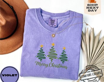 Comfort Colors Merry Christmas Shirt, Festive Holiday Gift, Xmas Tree Sweatshirt