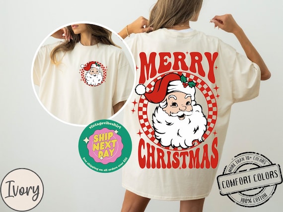 Merry Christmas Comfort Colors®, Merry Christmas Sweatshirt, Vintage Santa Shirt For Woman, Holiday Sweater, Retro Xmas Crewneck, Christmas