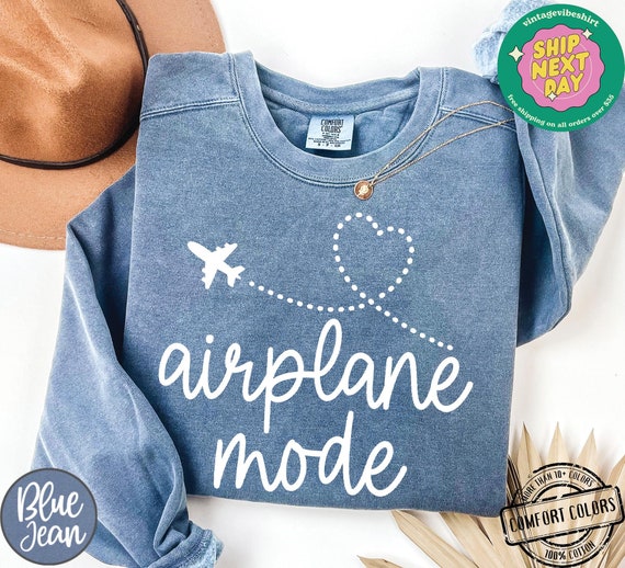 Airplane Mode Sweatshirt Comfort Colors®, Airplane Shirt, Vacay Mode Sweater, Gift for Traveler, Introvert Gift Idea Tees, Vacation Crewneck