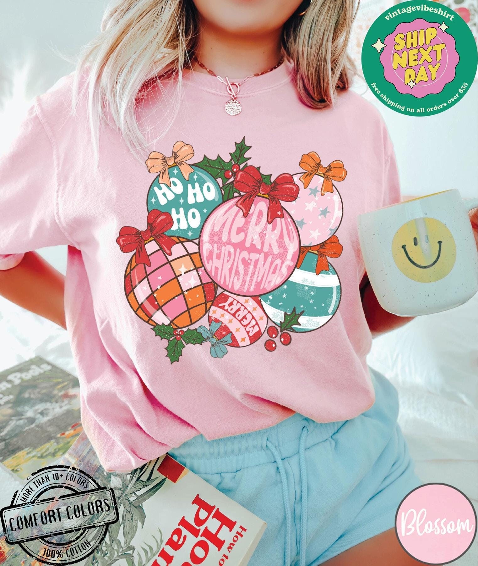 Retro Merry Christmas Shirt Comfort Colors®, Trendy Christmas Sweatshirt, Vintage Ho Ho Ho Shirt,  Womens Christmas Crewneck, Xmas Eve Shirt
